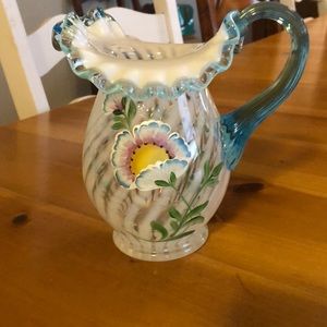 Fenton 90th Anniversary Pitcher 1995 family signature series hand painted